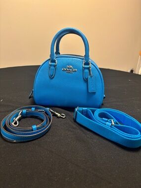 Coach Pacific-Blue Sydney Satchel with Two Cross Body Straps